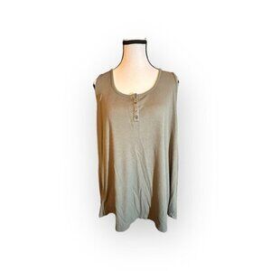 Women’s 2X Reitmans Khaki Half Button Tank Top 18 20 2XL XXL